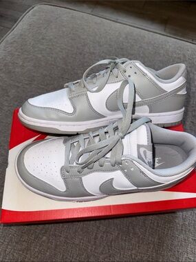 Nike Dunk Low-Top Retro Sneakers in White and Light Gray